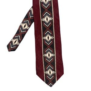 Don Loper Burgundy Geometric Silk Tie Mens One Size Art Deco Pattern